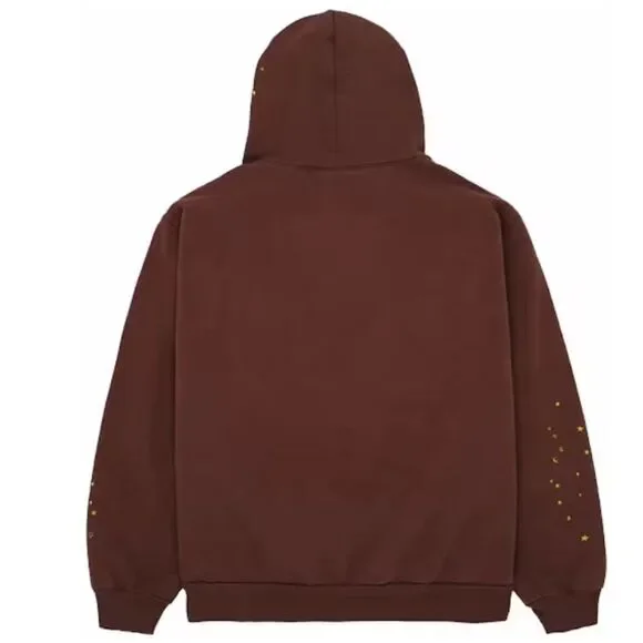 Sp5der Angel Number Hoodie Sweatshirt Unisex Brown size‎ Small NWOT